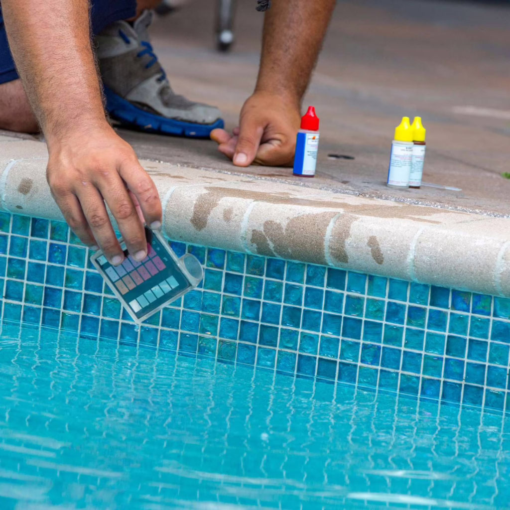 Pool skimmer net being used in the pool