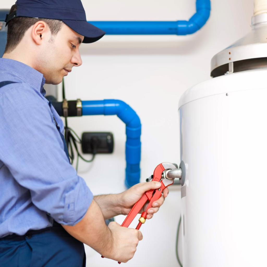 Technician working on pool heater