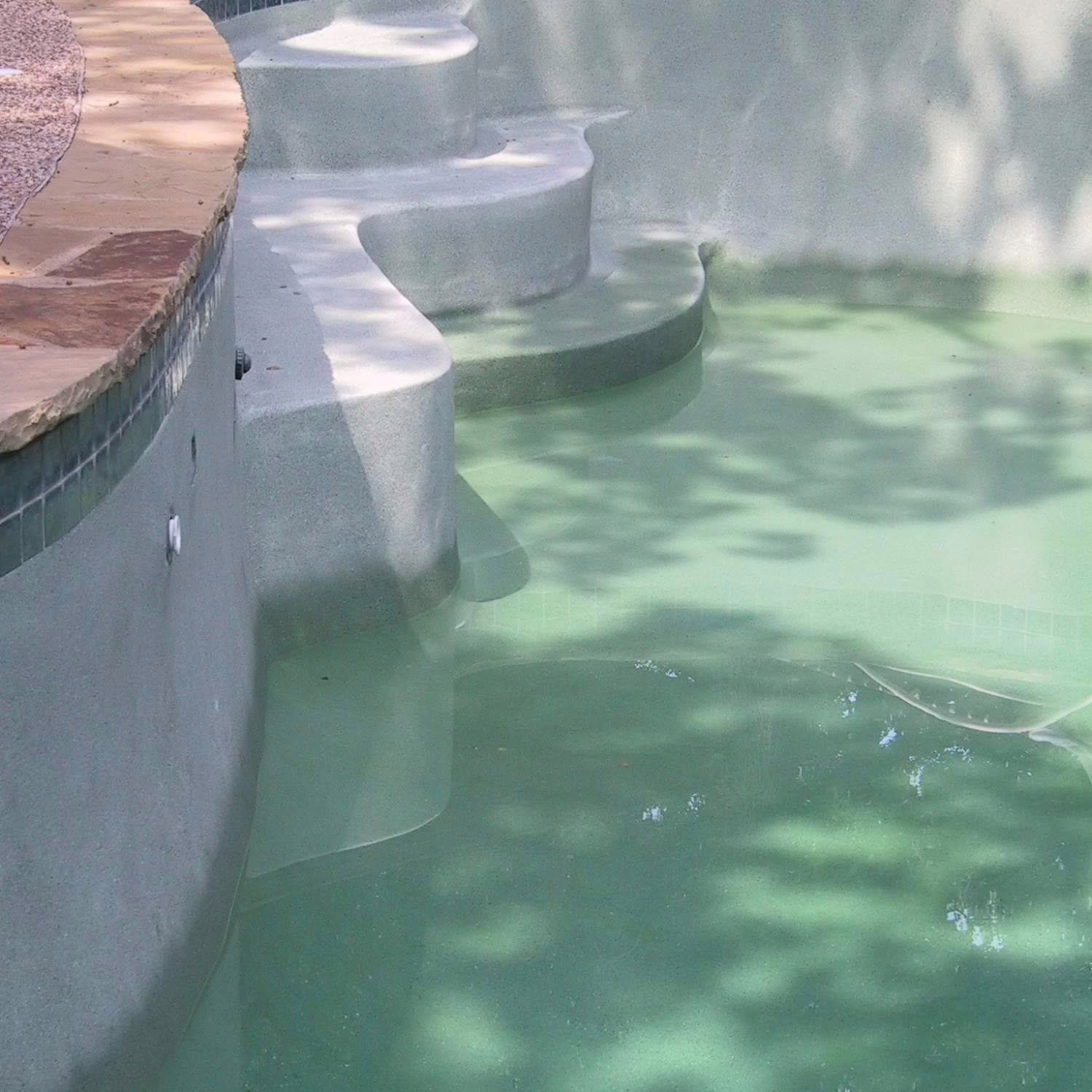 Green pool water with reflection